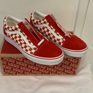 Vans Checkerboard Old Skool Low Top Sneakers - Red & Cream